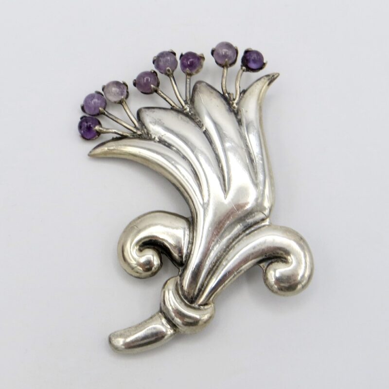 Coro Silver and Amethyst Brooch