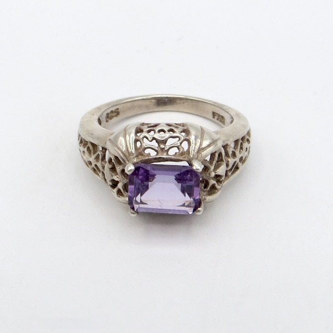 Silver and Amethyst Rectangular Ring