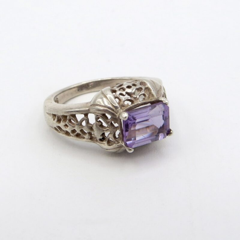 Silver and Amethyst Rectangular Ring