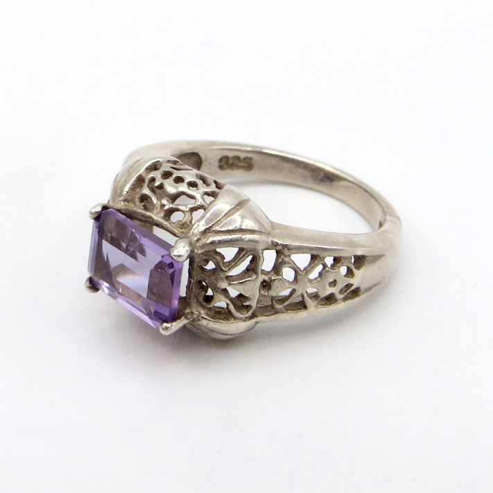 Silver and Amethyst Rectangular Ring