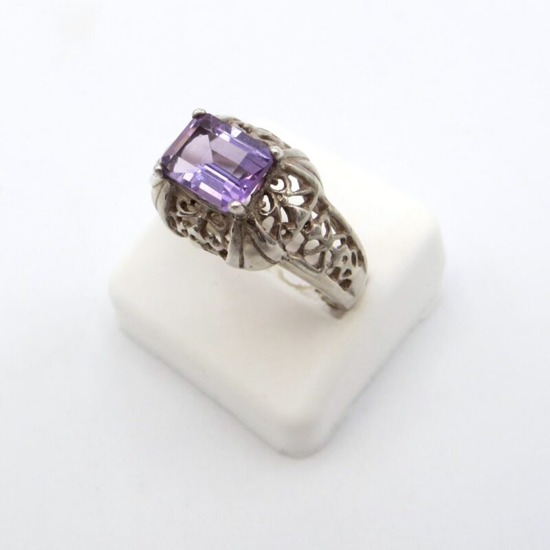 Silver and Amethyst Rectangular Ring