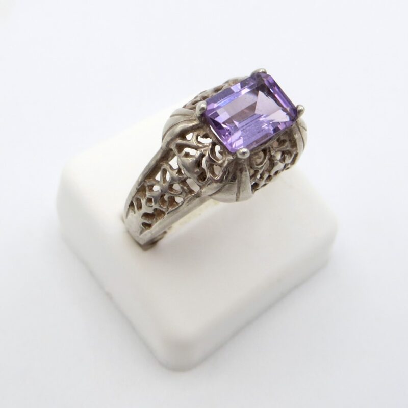 Silver and Amethyst Rectangular Ring