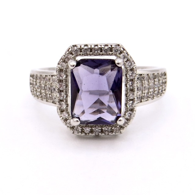 Silver and Crystal Rectangular Ring