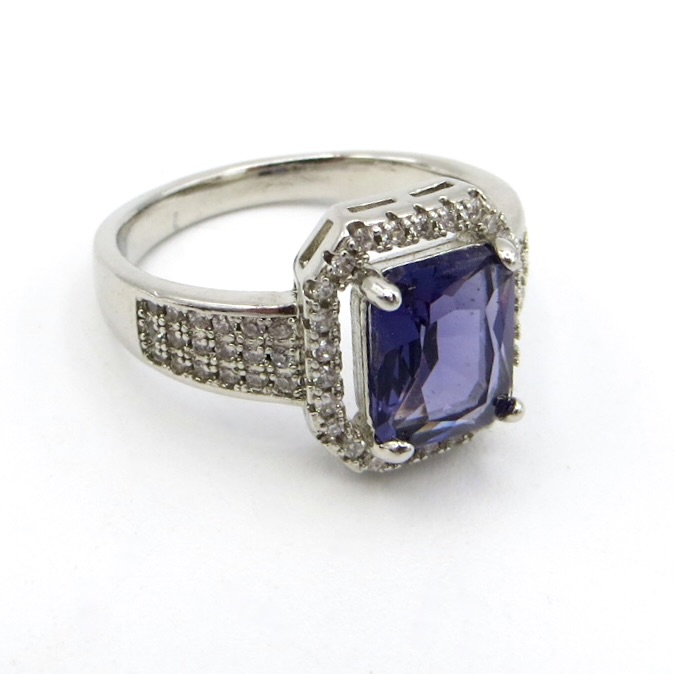 Silver and Crystal Rectangular Ring