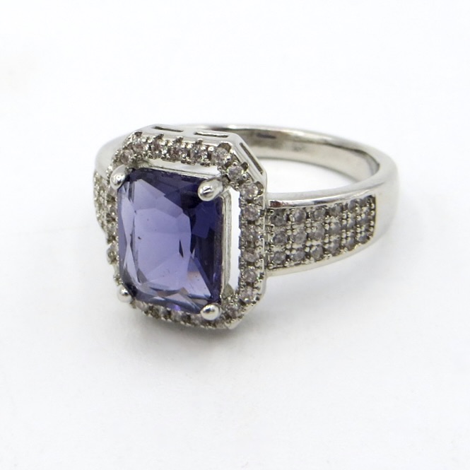 Silver and Crystal Rectangular Ring