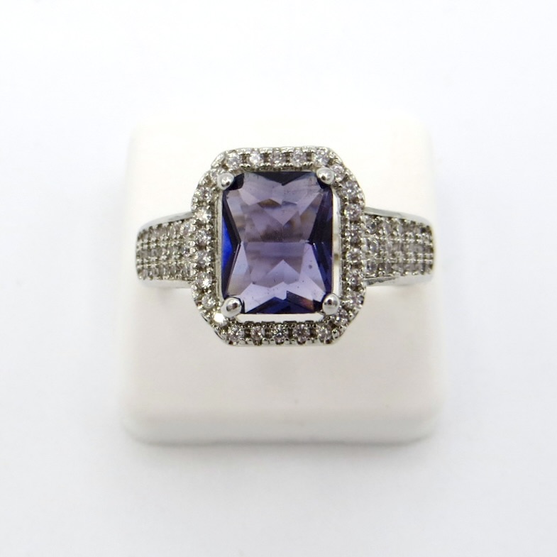 Silver and Crystal Rectangular Ring