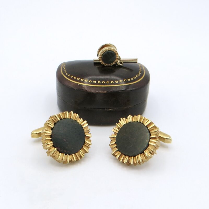 Bloodstone Cufflinks and Tie Stud