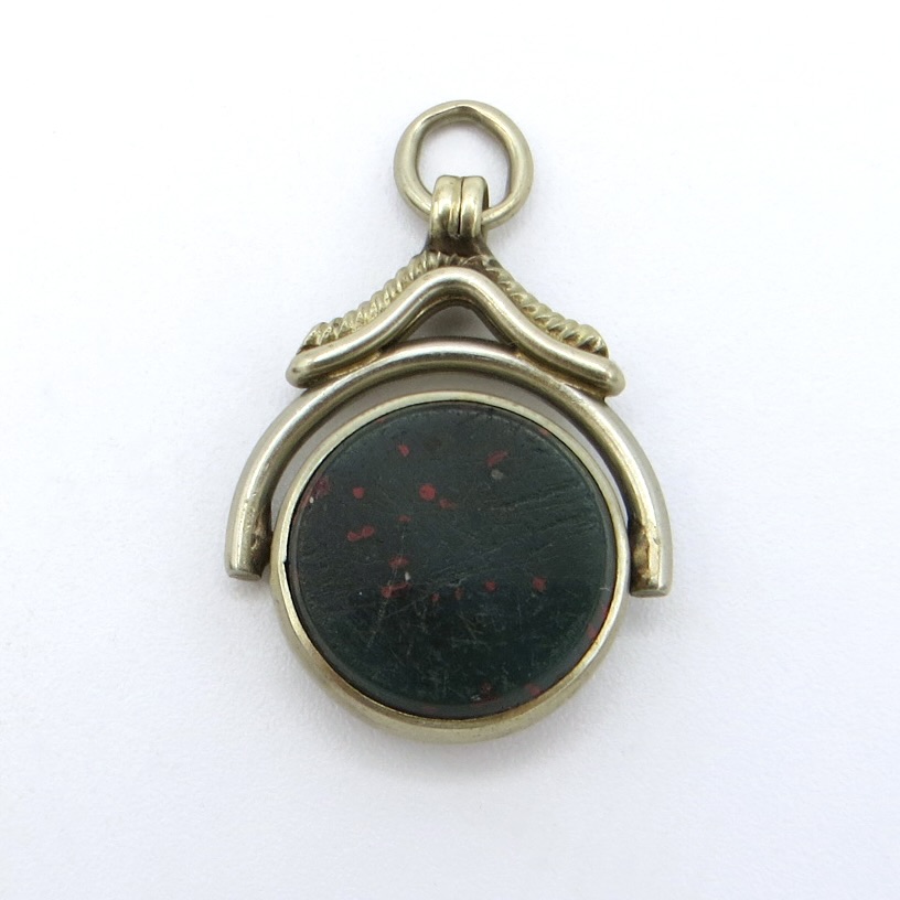 Round Bloodstone and Carnelian Watch Fob
