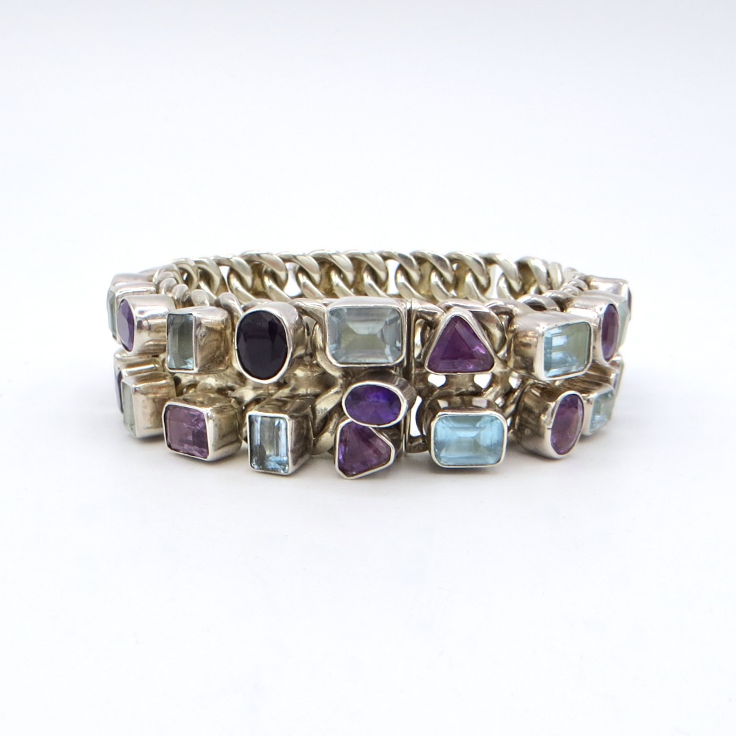 Silver, Amethyst and Aquamarine Bracelet