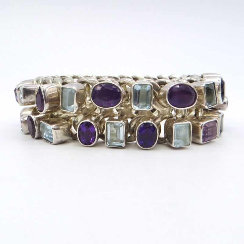 Silver, Amethyst and Aquamarine Bracelet