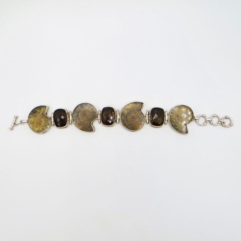 Silver, Smoky Quartz and Ammonite Bracelet