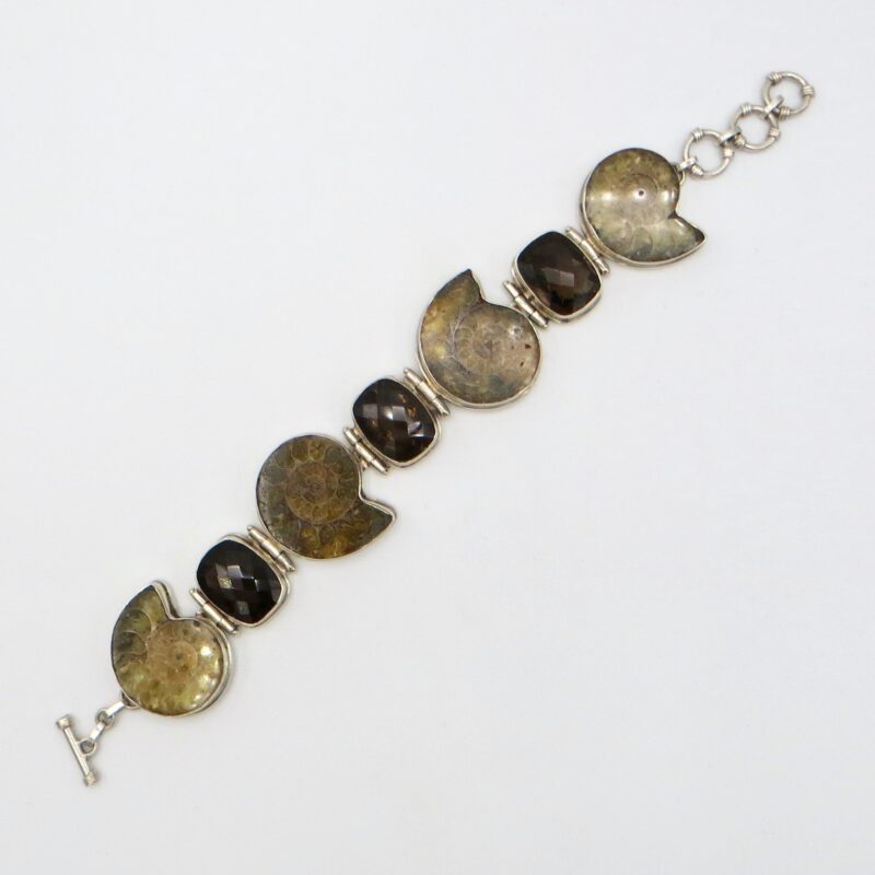 Silver, Smoky Quartz and Ammonite Bracelet