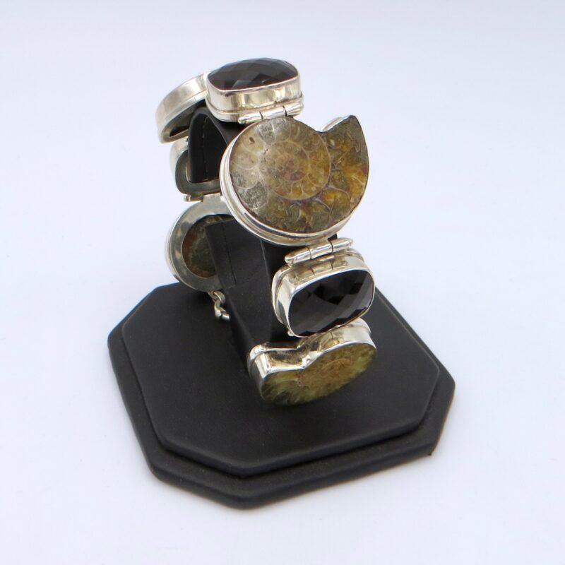 Silver, Smoky Quartz and Ammonite Bracelet