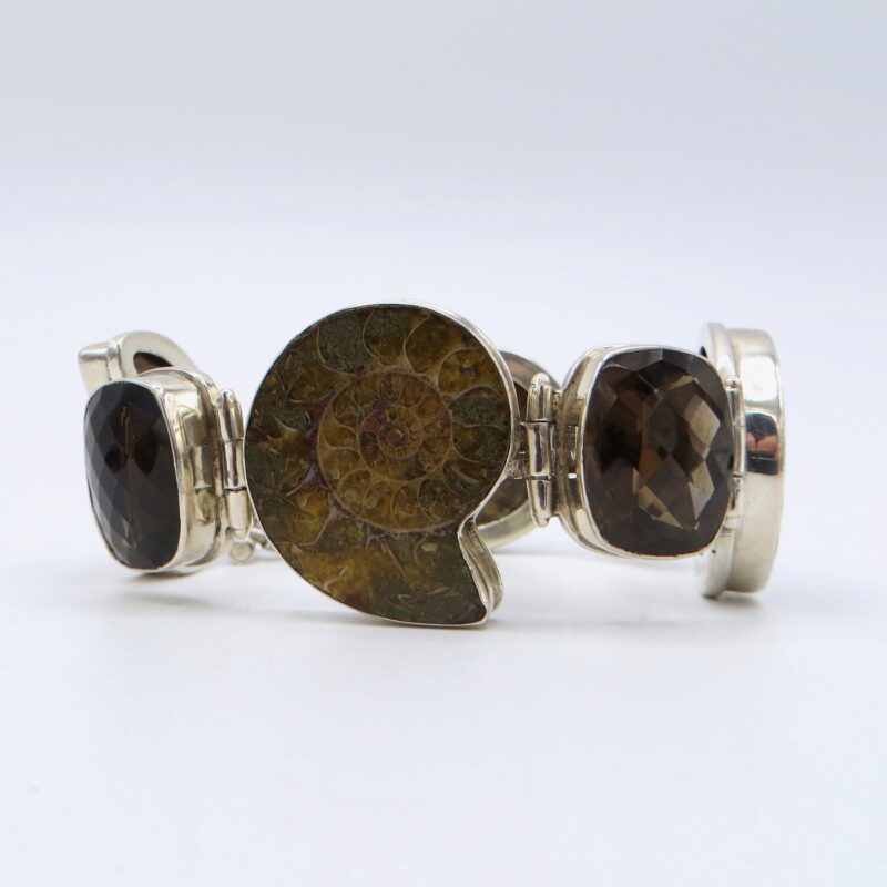 Silver, Smoky Quartz and Ammonite Bracelet