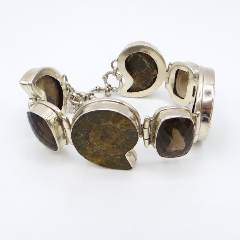 Silver, Smoky Quartz and Ammonite Bracelet