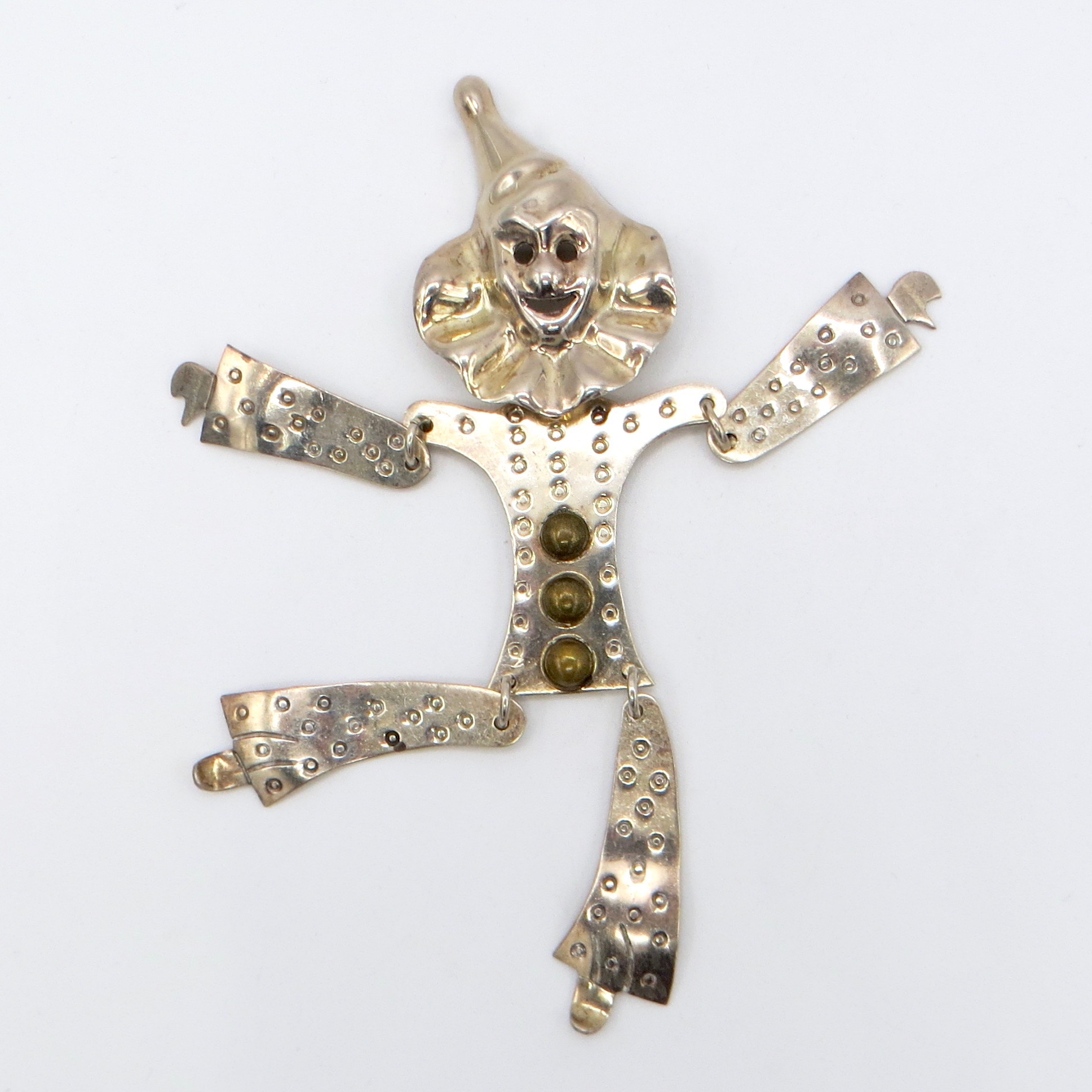 Articulated Sterling Silver Clown Brooch