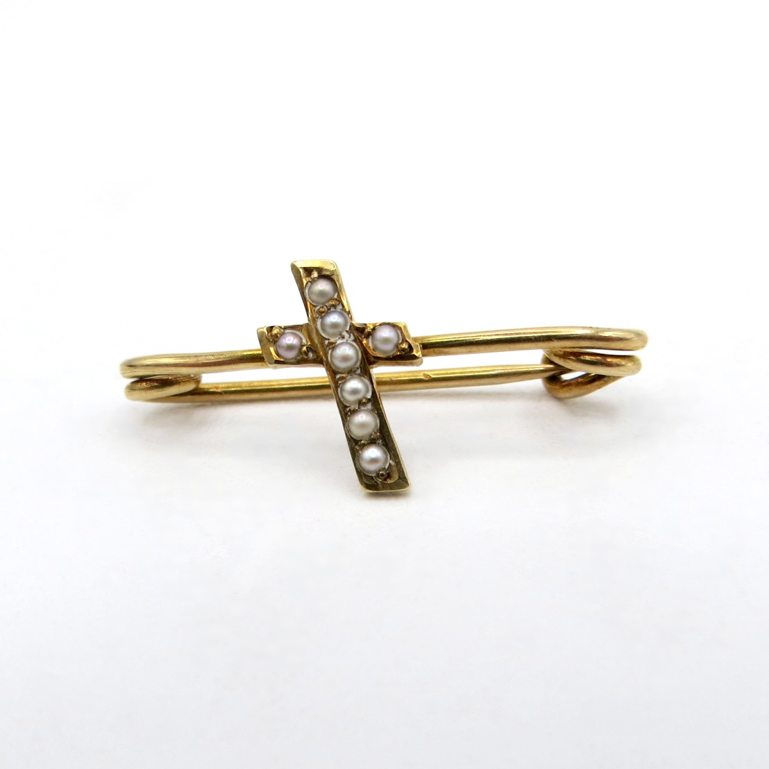 Gold and Seed Pearl Cross Pin