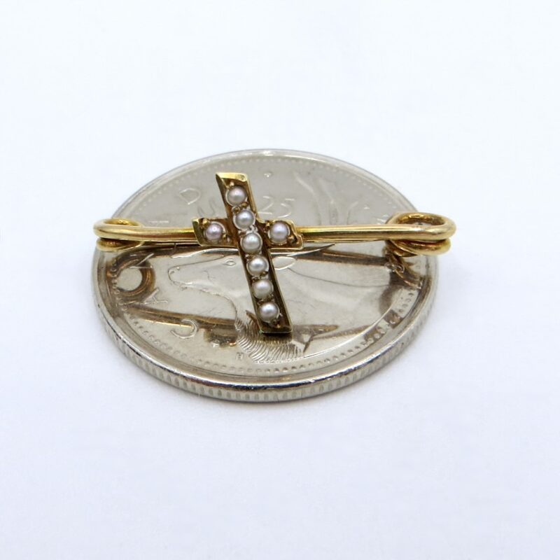 Gold and Seed Pearl Cross Pin