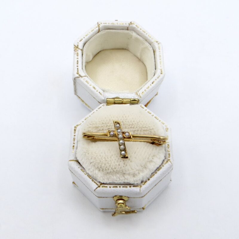 Gold and Seed Pearl Cross Pin