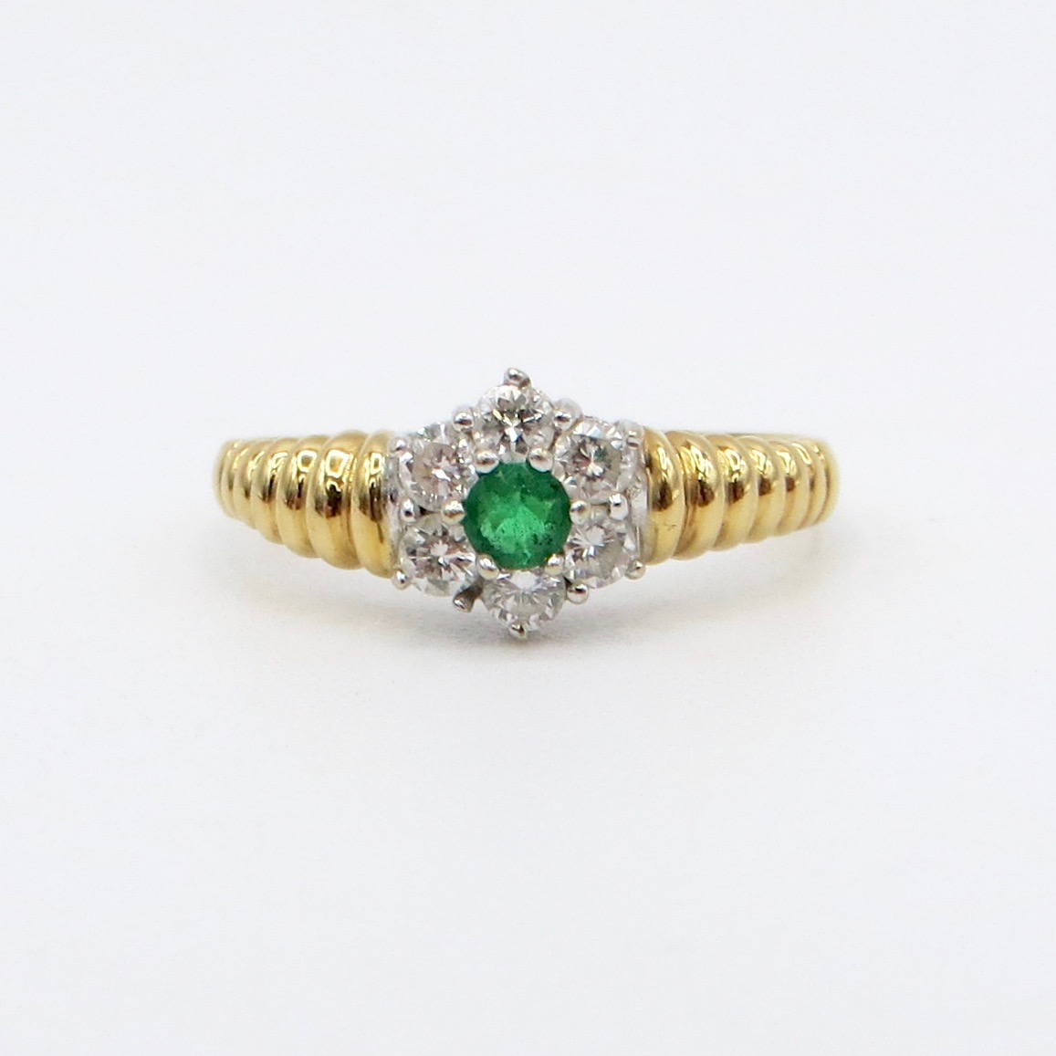 18kt Gold, Diamond and Emerald Flower Ring