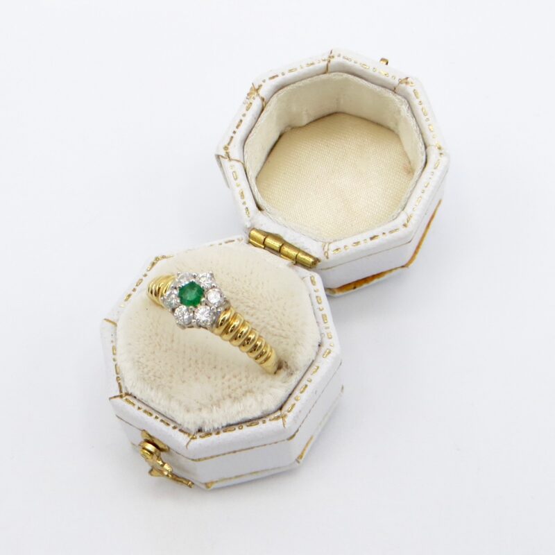 18kt Gold, Diamond and Emerald Flower Ring