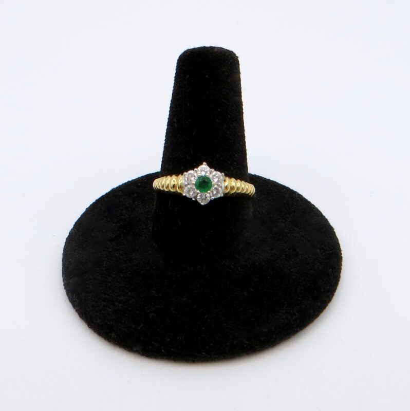 18kt Gold, Diamond and Emerald Flower Ring