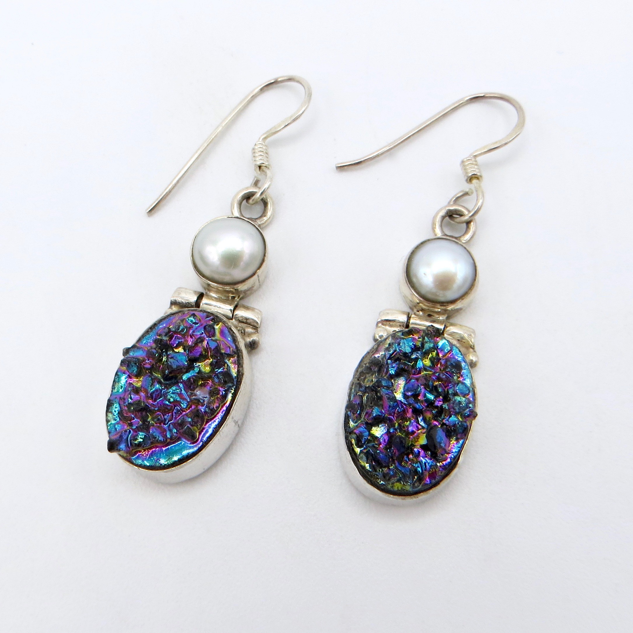 Silver, Pearl and Faux Druzy Earrings