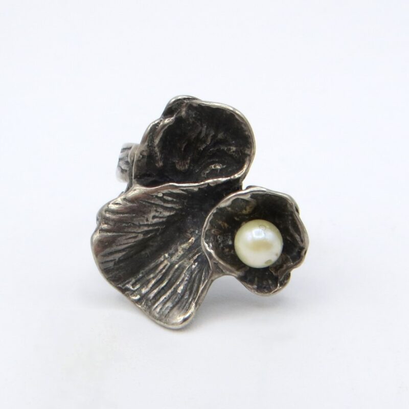 Abstract Silver and Pearl Ring