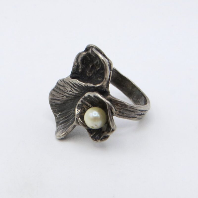 Abstract Silver and Pearl Ring