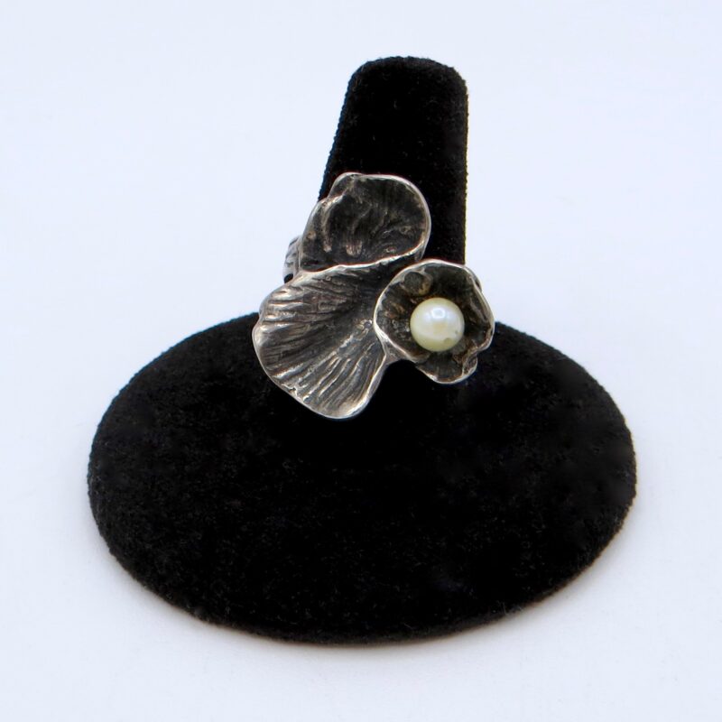 Abstract Silver and Pearl Ring