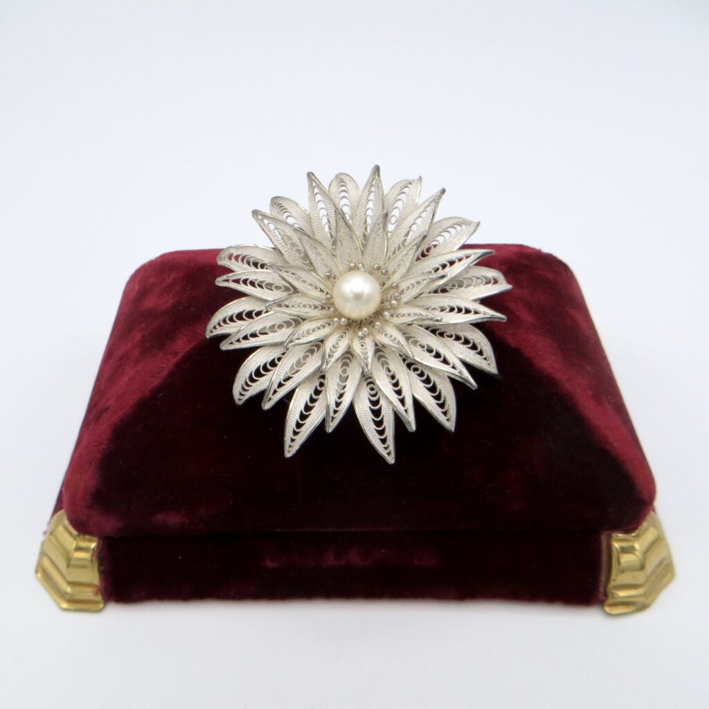 Silver and Pearl Flower Brooch