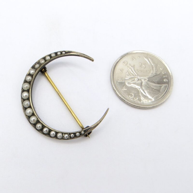 Silver and Pearl Moon Brooch