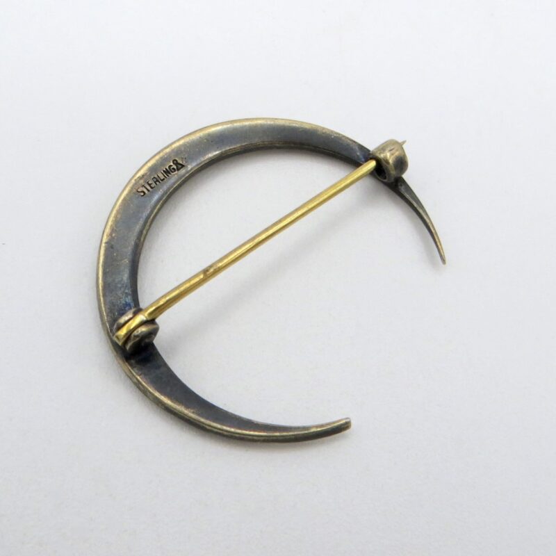 Silver and Pearl Moon Brooch