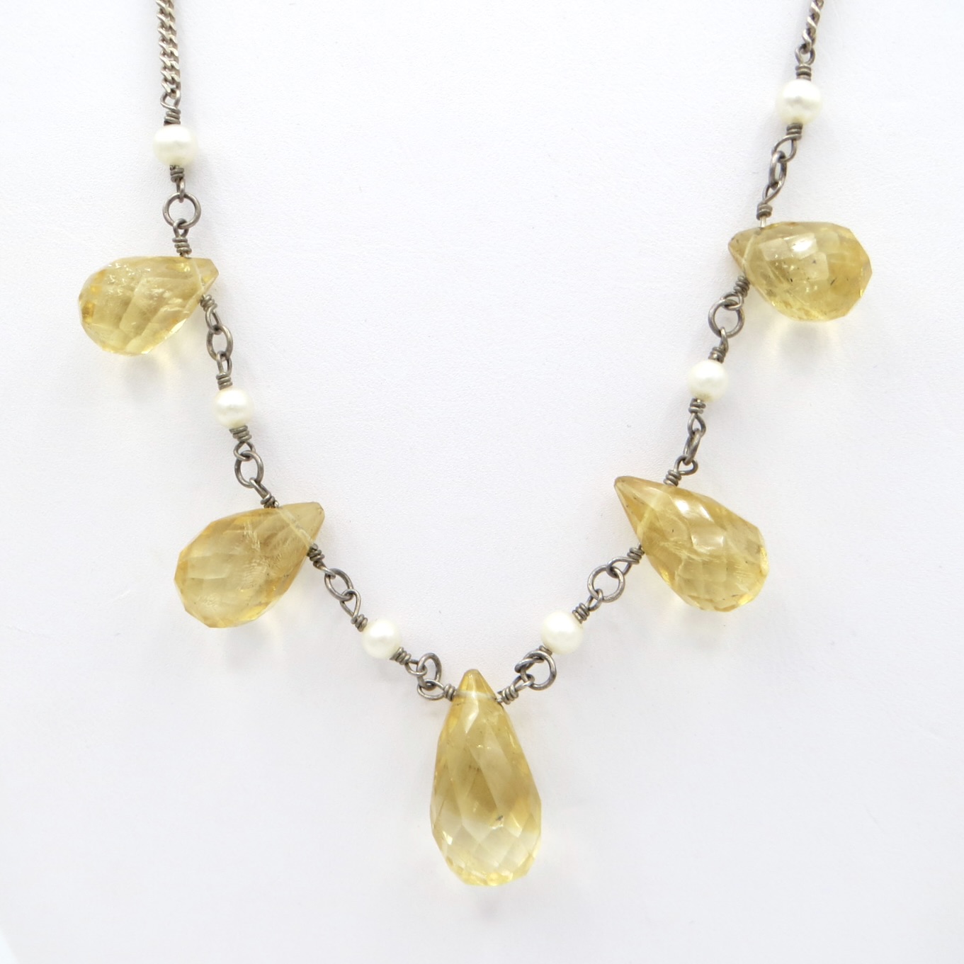 Silver, Citrine and Pearl Necklace