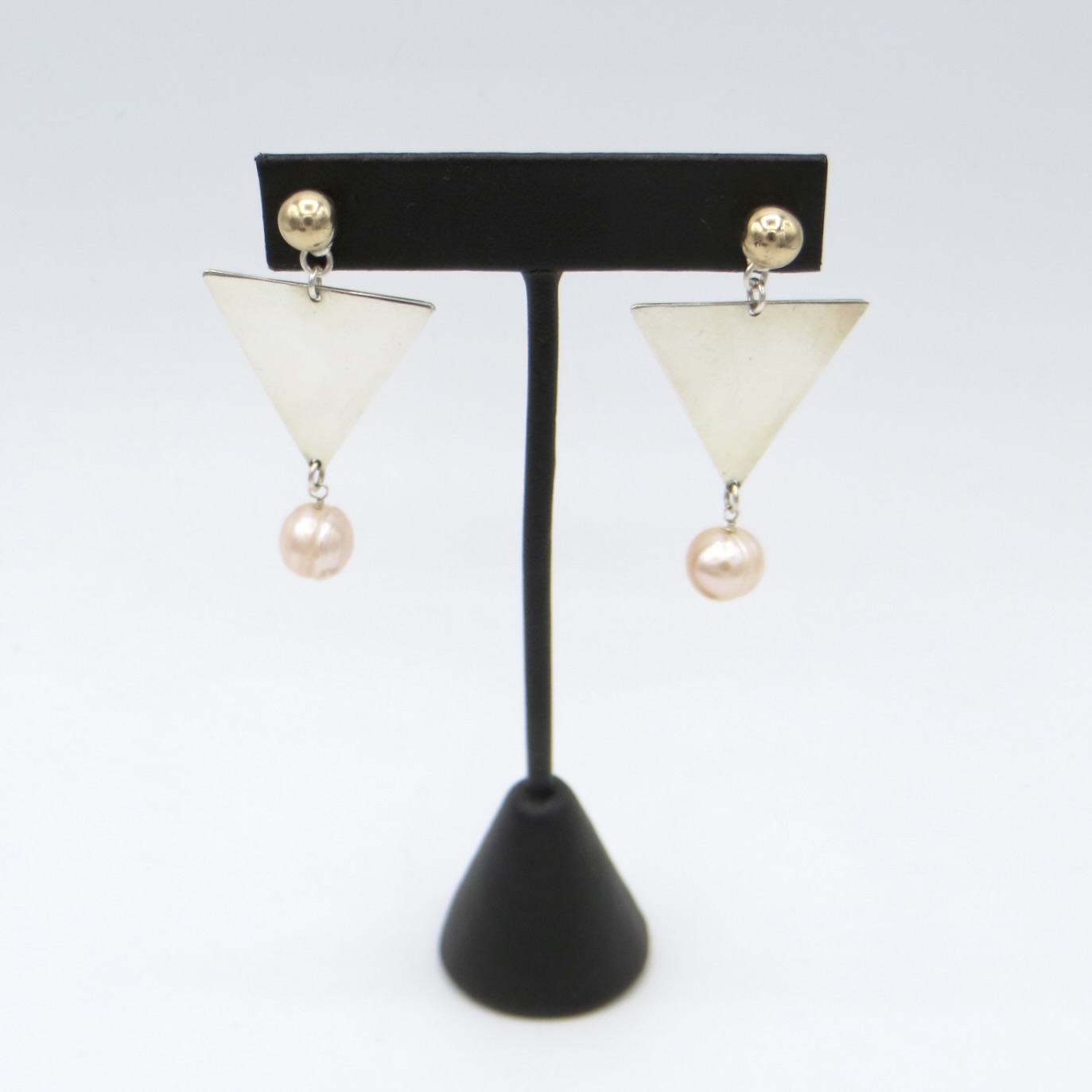 Silver and Pearl Triangle Earrings