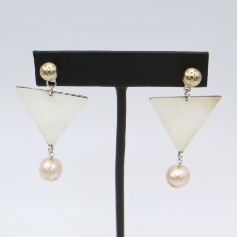 Silver and Pearl Triangle Earrings