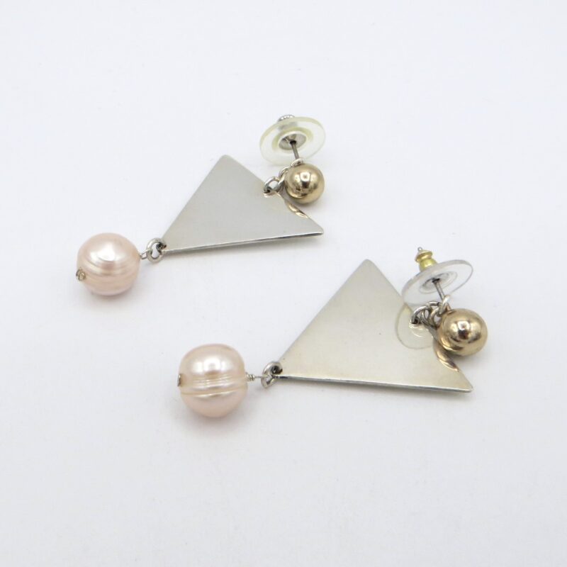 Silver and Pearl Triangle Earrings