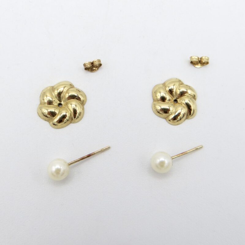 Pearl Stud Earrings with Gold Sleeves