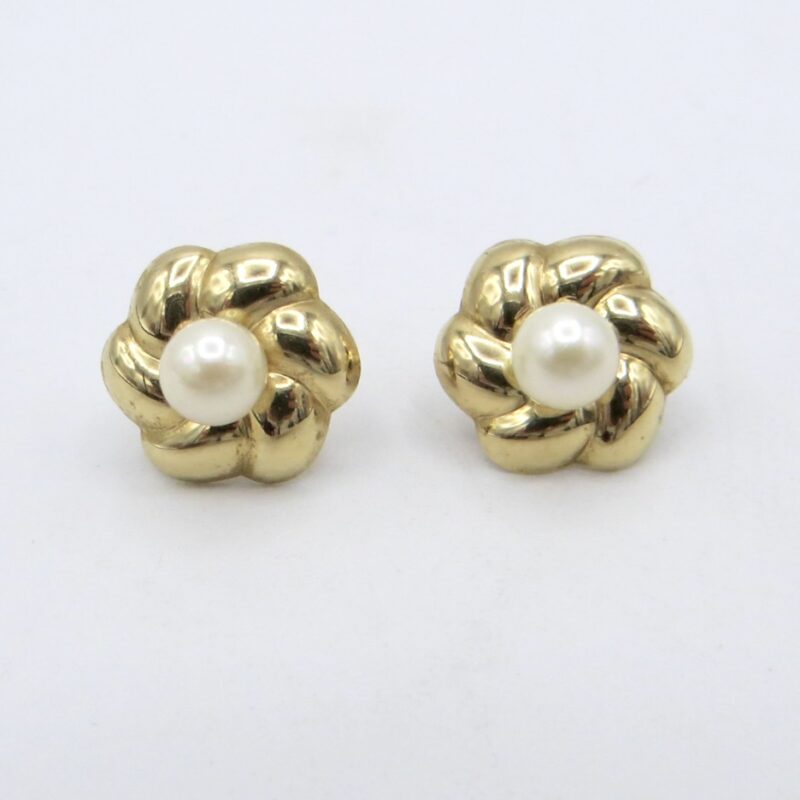 Pearl Stud Earrings with Gold Sleeves