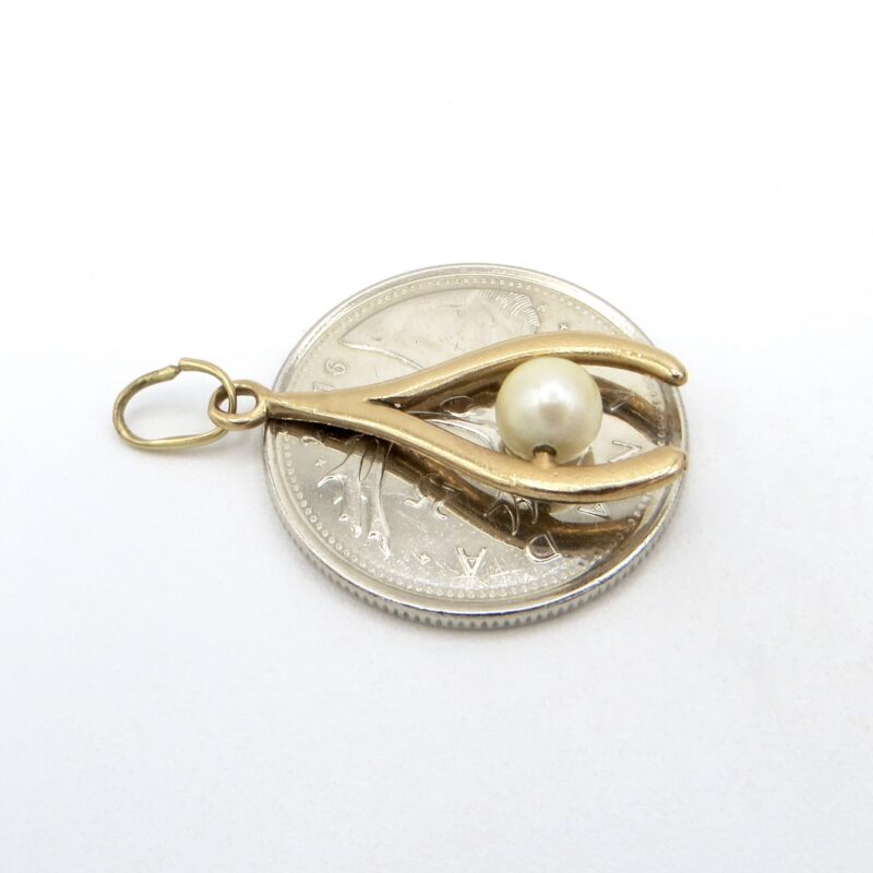 Gold and Pearl Wishbone Pendant