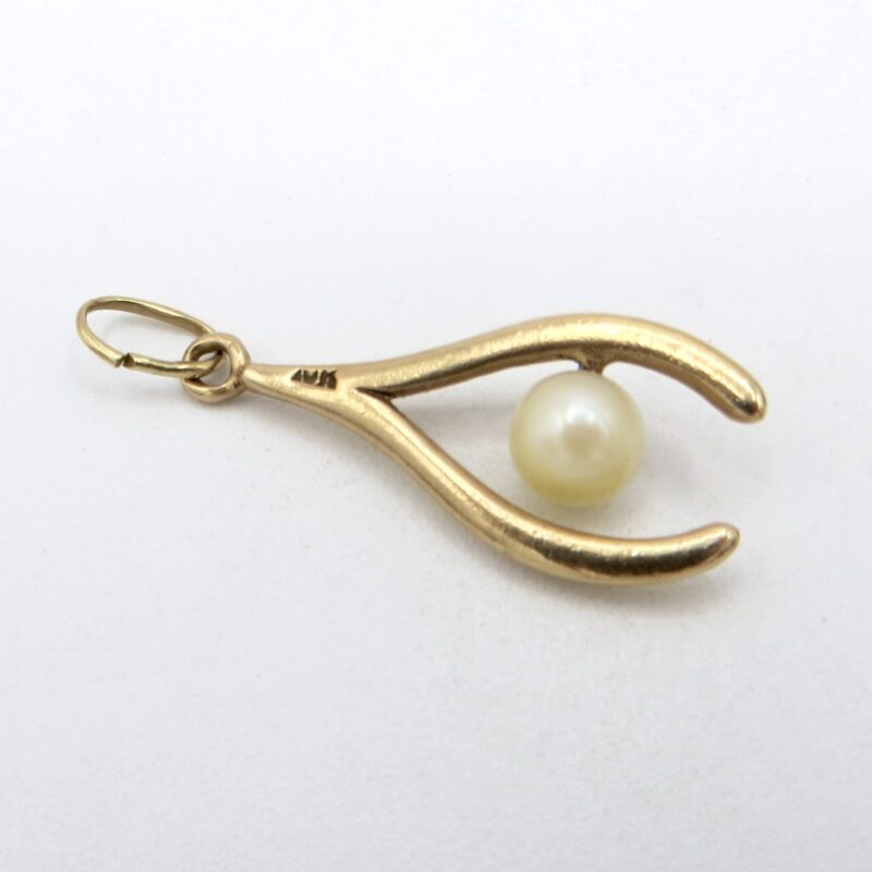 Gold and Pearl Wishbone Pendant