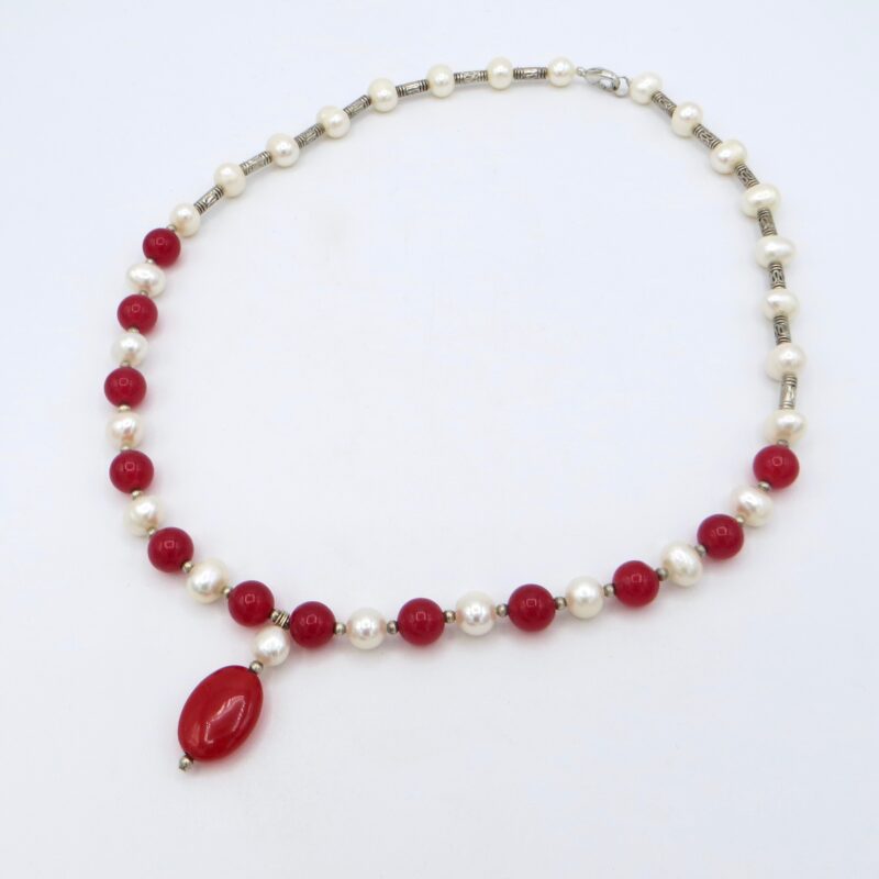 Pearl and Red Quartz Necklace