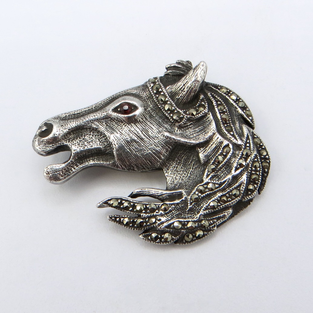 Silver and Marcasite Horse Brooch