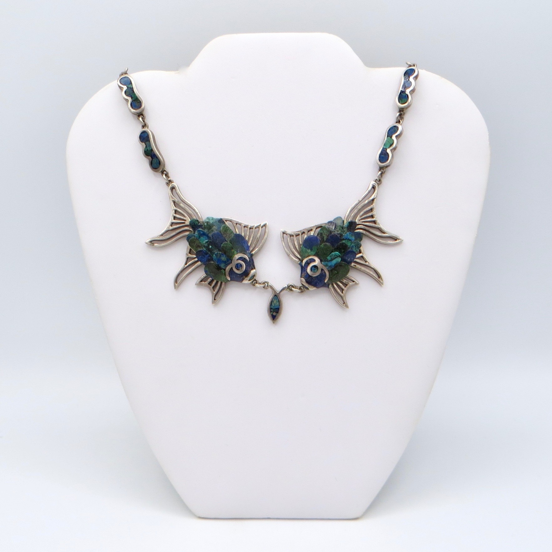 Silver, Lapis and Turquoise Fish Necklace