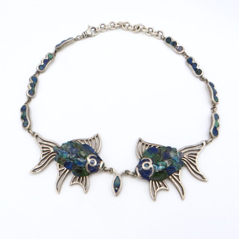 Silver, Lapis and Turquoise Fish Necklace