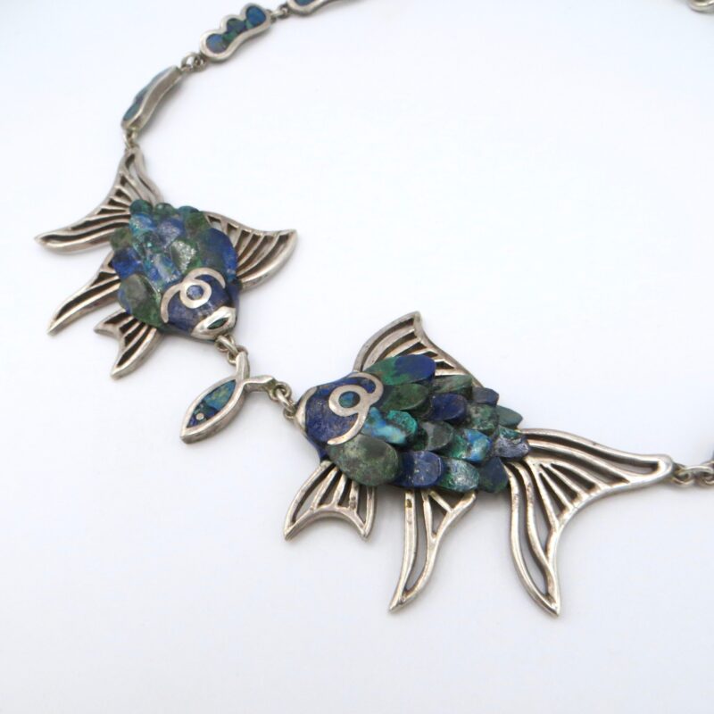 Silver, Lapis and Turquoise Fish Necklace