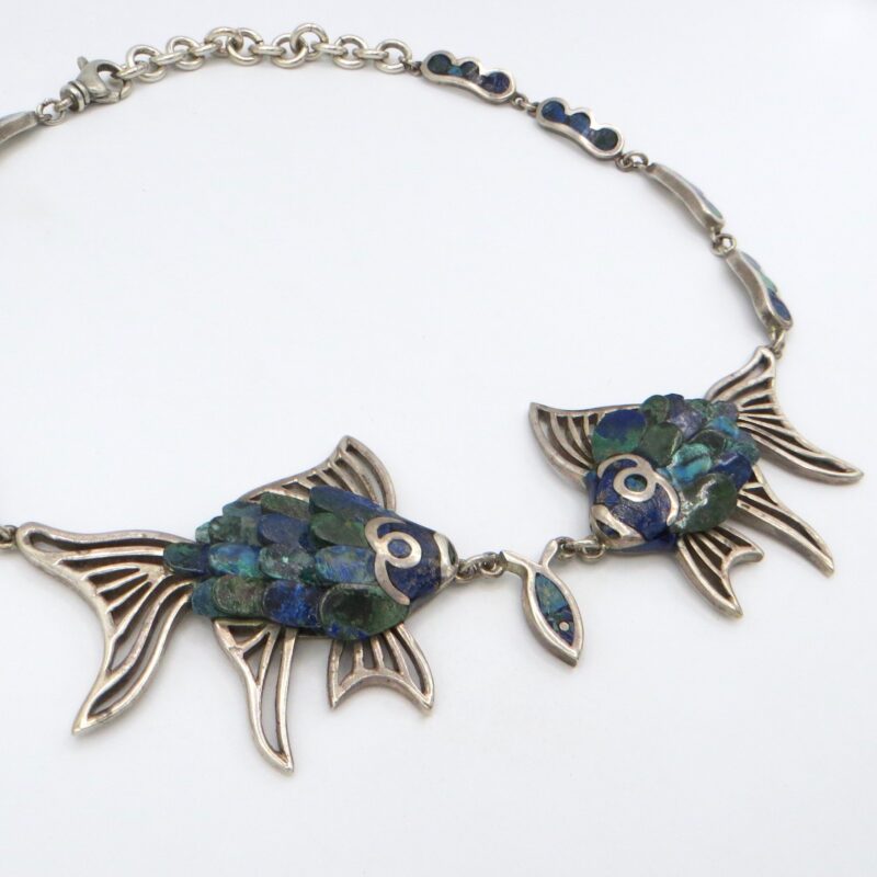 Silver, Lapis and Turquoise Fish Necklace