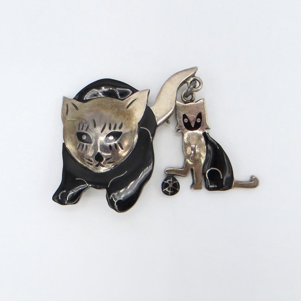 Silver Cat Companions Brooch