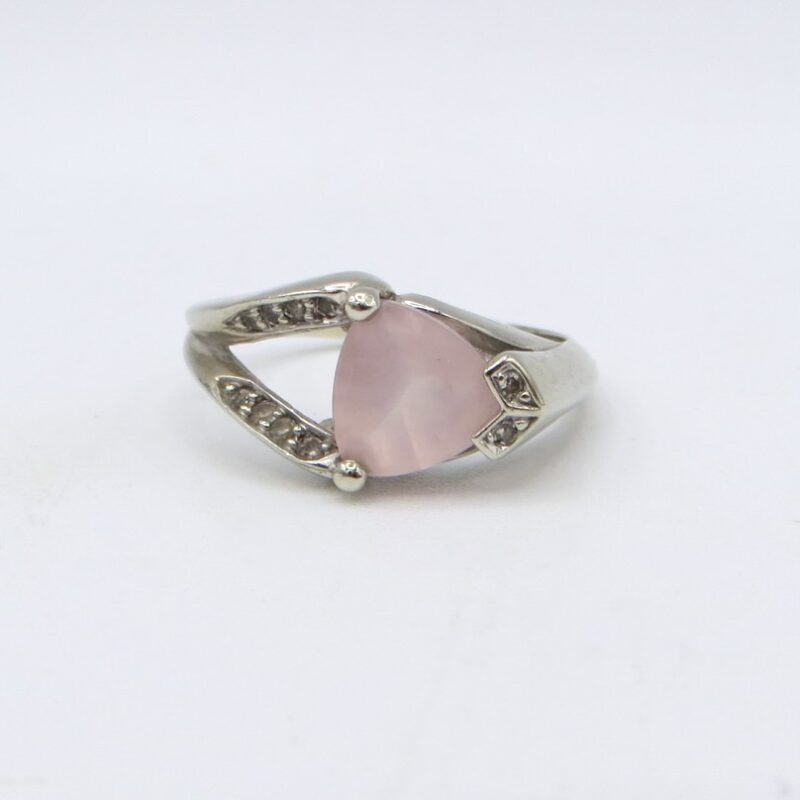 10kt White Gold, Rose Quartz and Diamond Ring