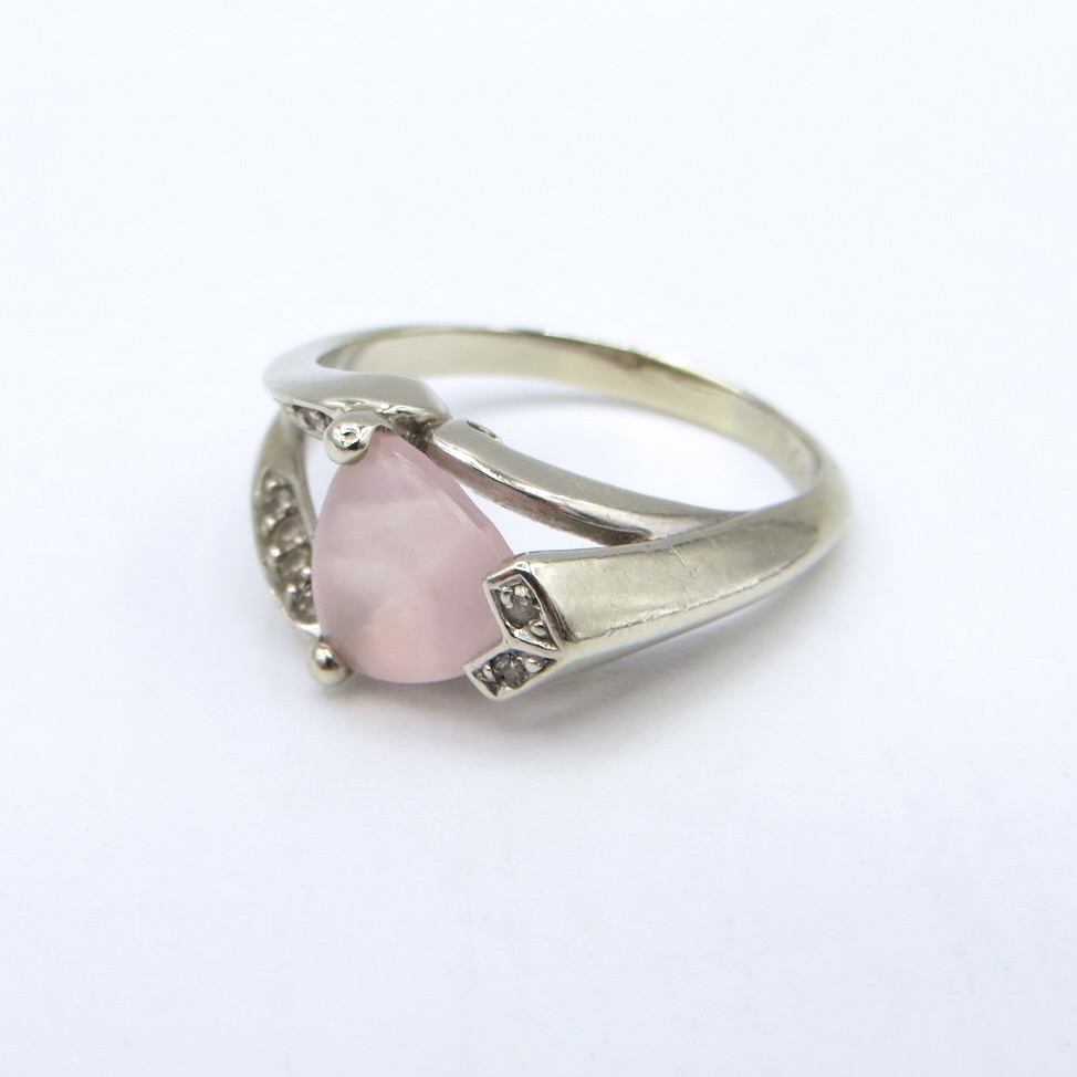 10kt White Gold, Rose Quartz and Diamond Ring